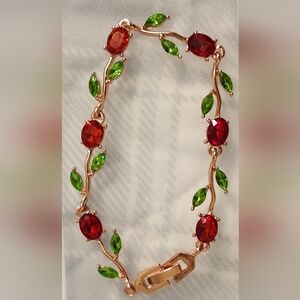 18k Yellow Gold-Plated Diamond Accent Two-Tone Gemstone Tennis Bracelet
